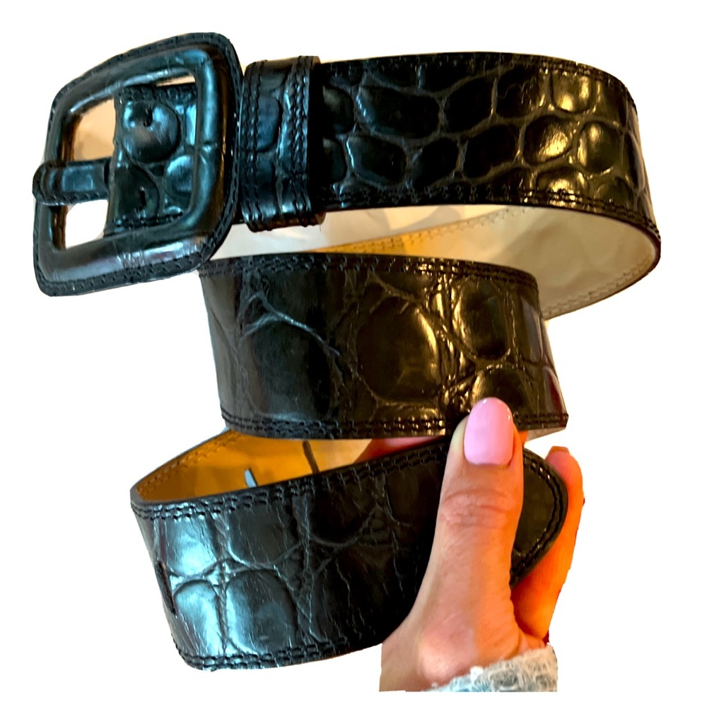 WIDE BLACK BELT Croc Embossed LEATHER buckle,Banana Republic made in Italy, XS